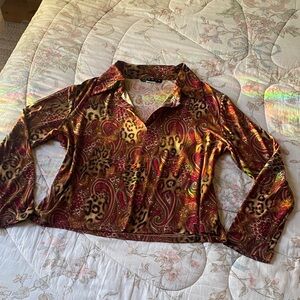 Ninety Multicolor Vintage Paisley Leopard Blouse